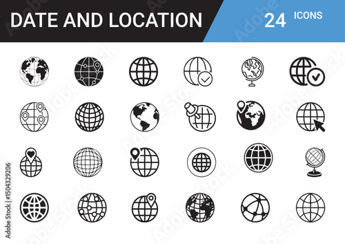 Global Icons Set: A comprehensive collection of 24 meticulously crafted globe icons, perfect for web design, app development, and presentations.