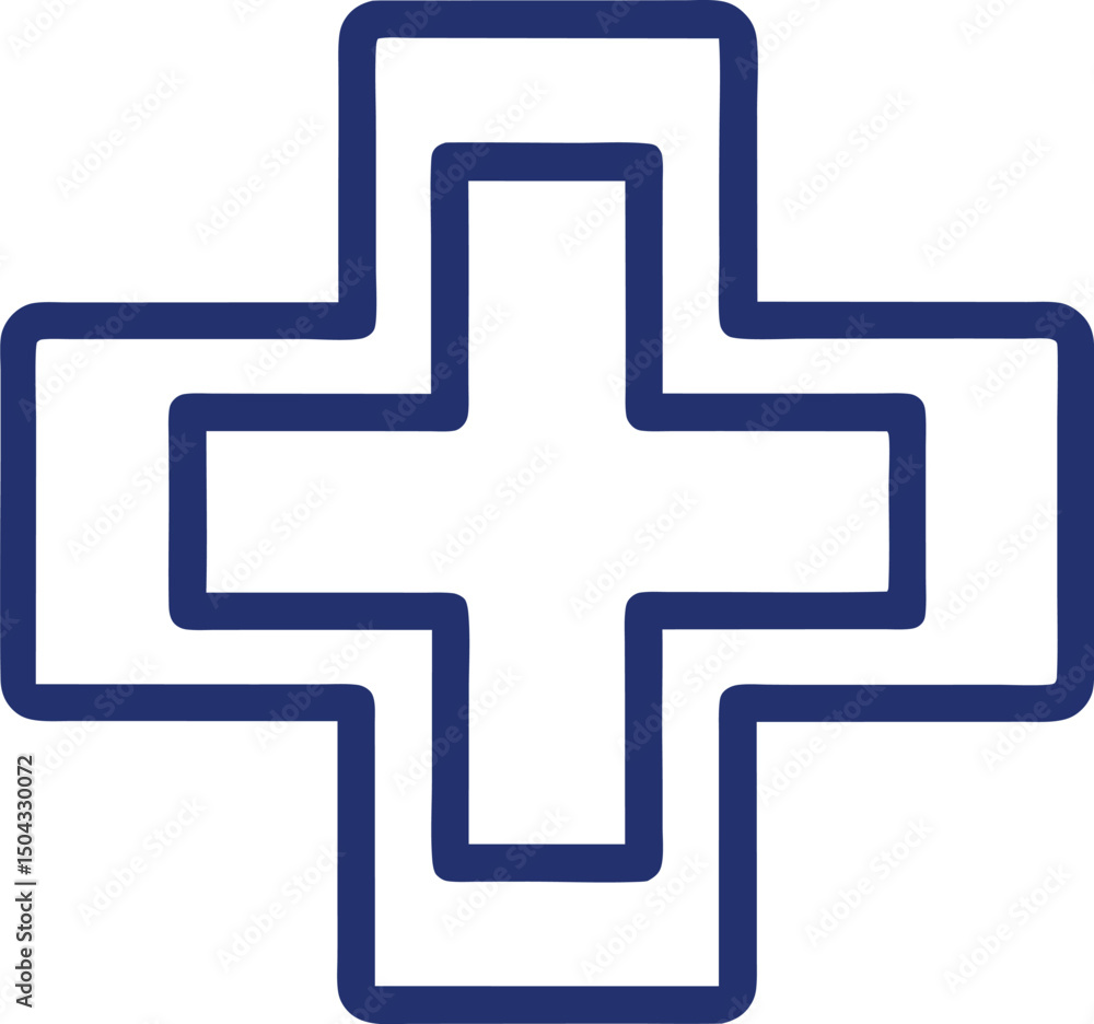 Fototapeta premium Blue outline creates two concentric cross shapes against a stark white background