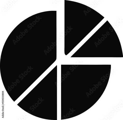Black circle is divided into four uneven parts; it is on transparent background