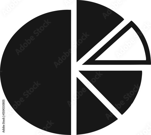 A circular pie chart shows percentage values in simple black and white colors