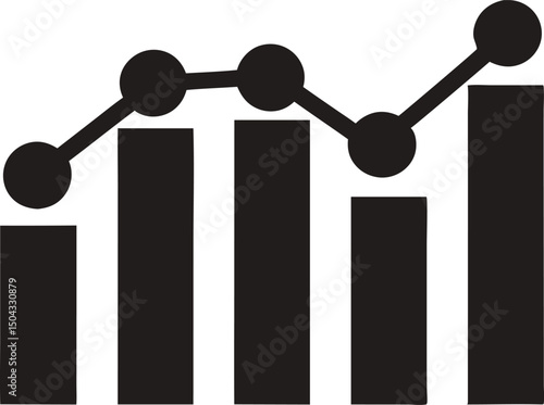 Simple black line graph shows increased market performance on transparent background