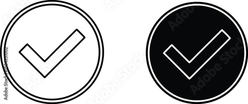 Confirmed tick symbol in outlined white and black circles signifies positive completion clearly