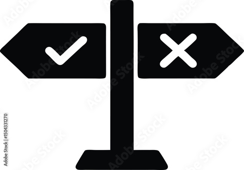 Choice direction sign shows right and wrong paths with transparent background