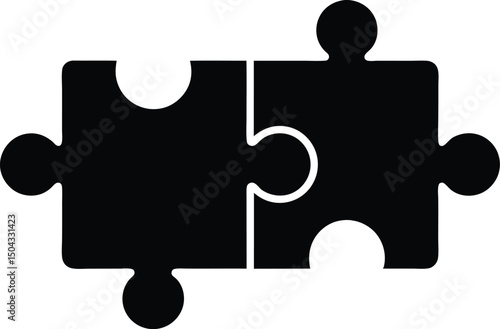Two connected black jigsaw puzzle pieces symbolize unity and integration on transparent backdrop
