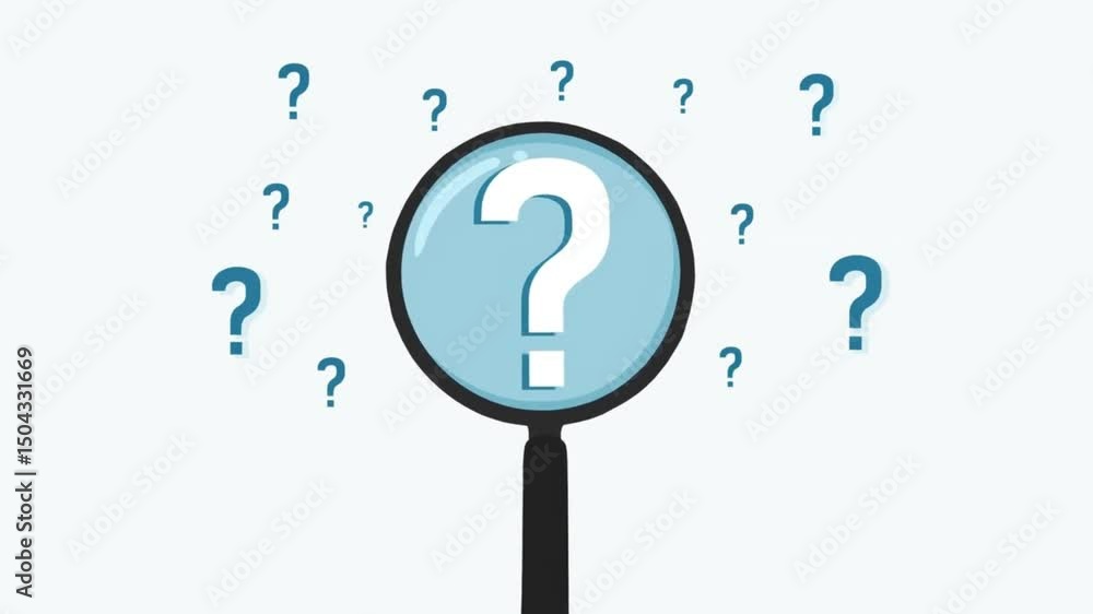 question mark and root cause analysis concept hand holding magnifying glass over large question