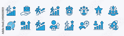Career growth icon vector set. Contains grow, work, job, performance, gain, improvement chart, increase, development, target achievement success, promoting, climb, graph, progress. Illustration
