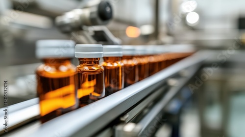 Wallpaper Mural Close-up of sterile vials on clean conveyor in drug manufacturing unit, Torontodigital.ca