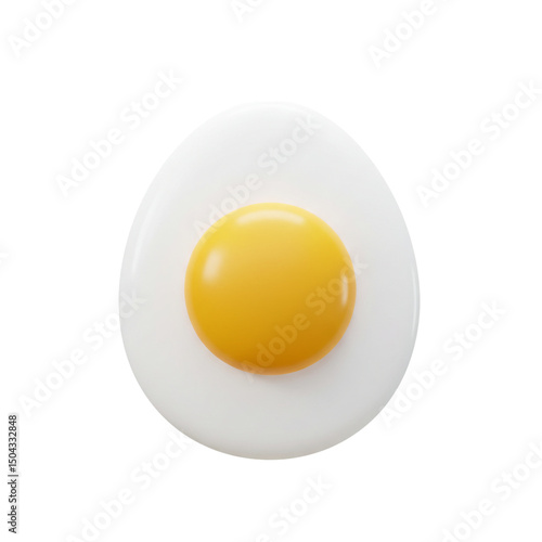 Minimalist egg rendering featuring a vivid yellow yolk suspended in a glossy white albumen against a pure white background, perfect for culinary