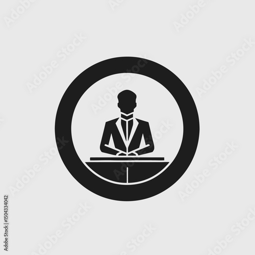 Casino dealer in a black circle graphic vector silhouette