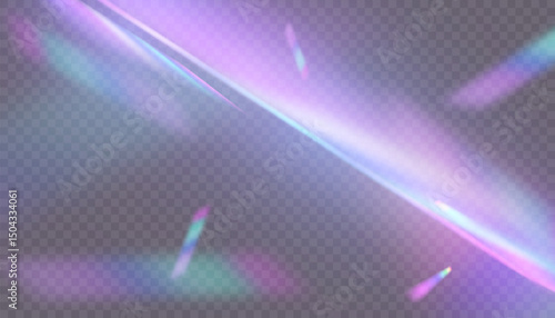 Rainbow light rays, lens flare, reflection effect from crystal, glass or gem. Vector realistic illustration set of light leak effect with spectrum glare, prism refraction, lens flare	
