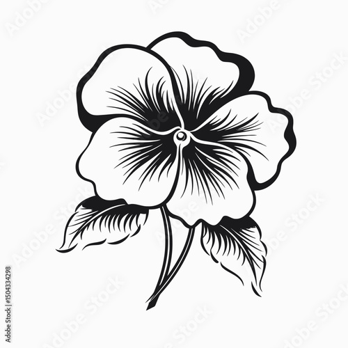Elegant pansy flower with delicate leaves design vector silhouette