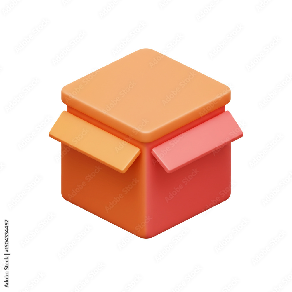 Fototapeta premium Open vibrant box design offering a glimpse inside a package with flaps revealing an inviting orange and pink interior for surprise product delivery