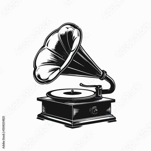 Classic record player antique phonograph vintage music audio silhouette