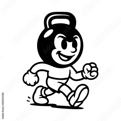 Vector cartoon dumbbell character. for tattoo, cute retro hippie illustration from the 70s