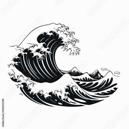 Majestic monochrome oceanic wave illustration artfully designed as a bold graphic silhouette
