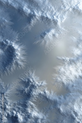 Abstract aerial-style shot of dendritic frost or ice crystals forming a delicate, organic, natural pattern against a soft, pale background.