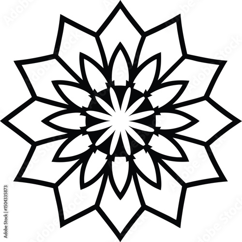 Geometric Floral Mandala Coloring Page – Intricate Black and White Line Art
