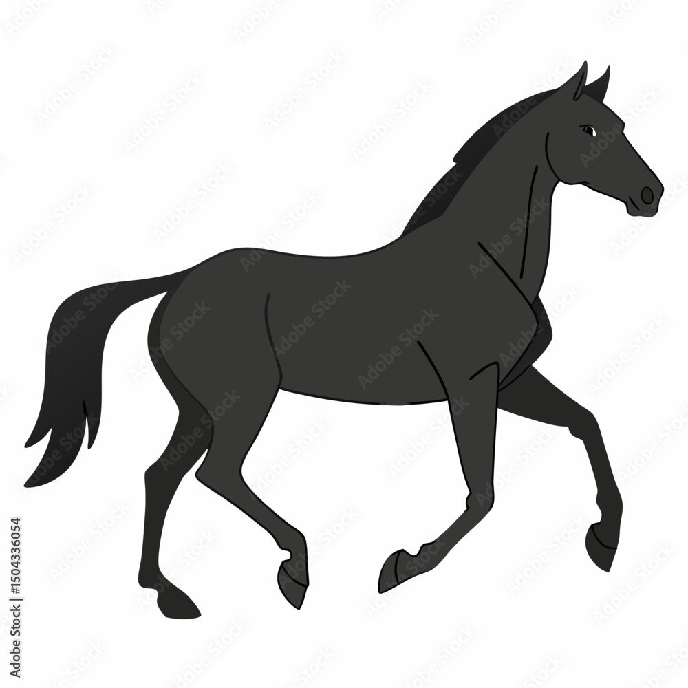 Solid Black Running Horse Silhouette – All Legs Extended Minimalist Vector on Pure White Background Solid Black Running Horse Silhouette – All Legs Extended Minimalist Vector on Pure White Background
