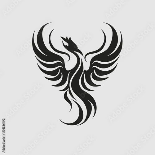 Phoenix bird vector illustration fire bird mythical creature tattoo design rebirth graphic art wings black silhouette