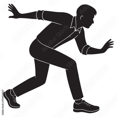 Silhouette of a man lunging forward with one leg stretched behind, action silhouette