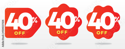 40% off, price, offer, tag, discount, sale, marketing, sticker, value, retail, red, web. Commerce, shape, label, icon, set, store, banner