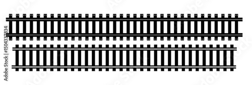 Railway Line, Rails Symbol, Train Tracks Sign, Railroad Pictogram,  Vector, Black railway tracks, Railroads curved straight, traffic signs. Transport vector silhouettes set, eps10 11:11