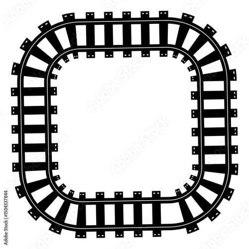 Railway Line, Rails Symbol, Train Tracks Sign, Railroad Pictogram,  Vector, Black railway tracks, Railroads curved straight, traffic signs. Transport vector silhouettes set, eps10 11:11