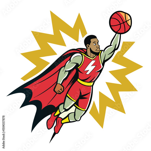Superhero Basketball Player Dynamic Dunk Illustration