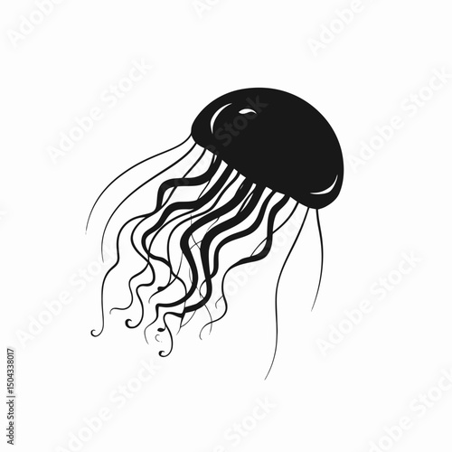 Jellyfish marine sea ocean wildlife aquatic underwater vector illustration art black and white drawing silhouette