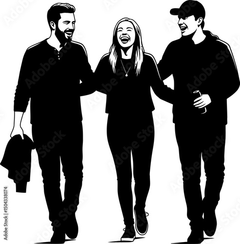 Joyful Friends Walking Together A Silhouette Illustration of Friendship and Camaraderie