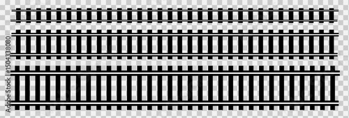 Railway Line, Rails Symbol, Train Tracks Sign, Railroad Pictogram,  Vector, Black railway tracks, Railroads curved straight, traffic signs. Transport vector silhouettes set, eps10 11:11