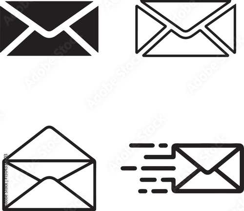 Linear Envelope Icons Set with Transparent Background Message Symbols Design