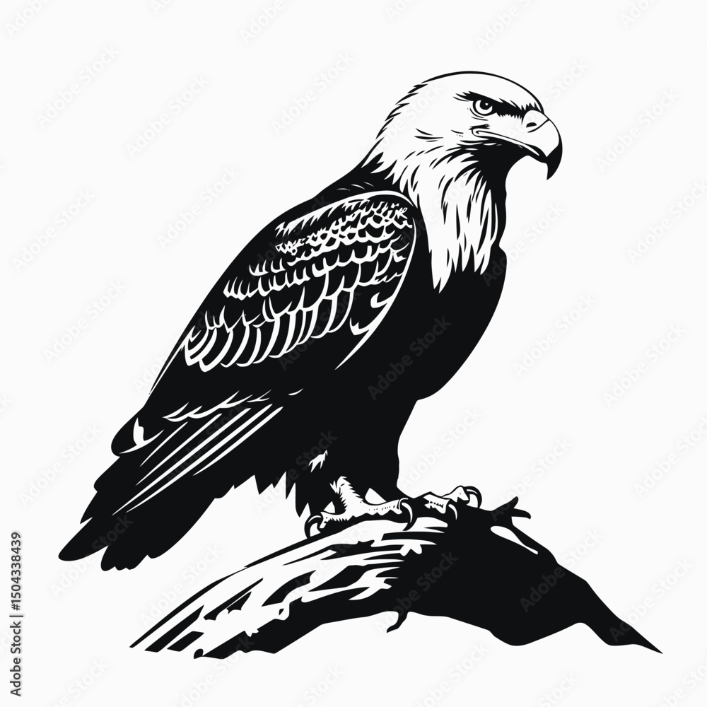 Fototapeta premium Eagle bald vector bird illustration wildlife animal nature predator drawing graphic design black white art silhouette