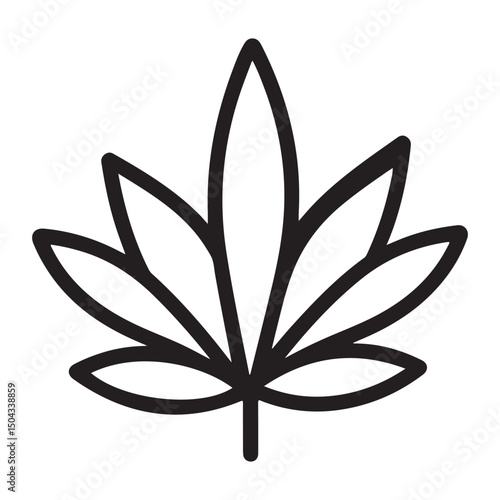 A stylized cannabis leaf illustration in a minimalist black line art style.