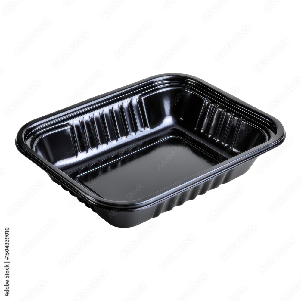 Empty black plastic food tray isolated transparent background ideal for restaurant takeout or catering Empty black plastic food tray isolated transparent background ideal for restaurant takeout or catering