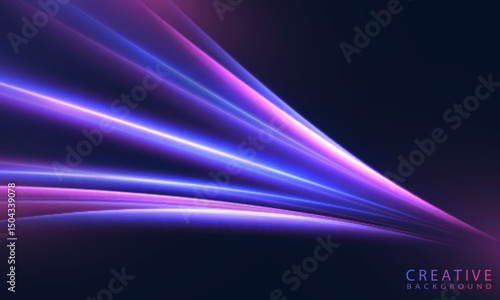 Abstract bright background of high-speed movement of light blue-violet lines on dark background. Vector illustration for technology banners, digital presentations or futuristic interfaces.