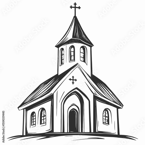Church building architecture religion christianity cross chapel faith god gothic drawing sketch vector art silhouette