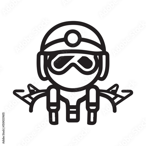 A pilot wearing a helmet and goggles, illustrated in a bold, black line art style.