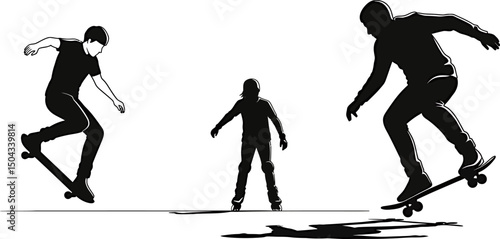 Dynamic Skateboarding Silhouettes Action, Skill, and Urban Cool