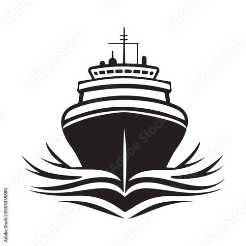 Canvas-taulu A black and white illustration of a ship sailing on the waves.