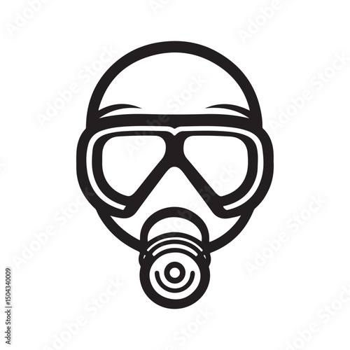 A diving mask illustration in a bold, black-and-white line art style.
