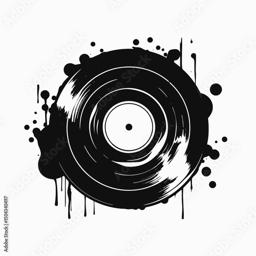 Vinyl record music audio disc dj turntable vintage retro sound black white art illustration design grunge silhouette