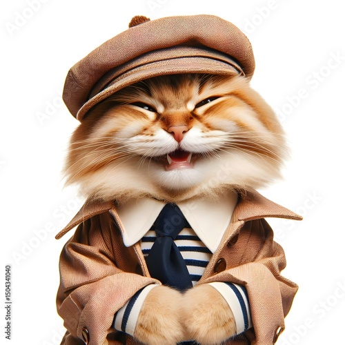 portrait of a cat character stingy and insidious smiling