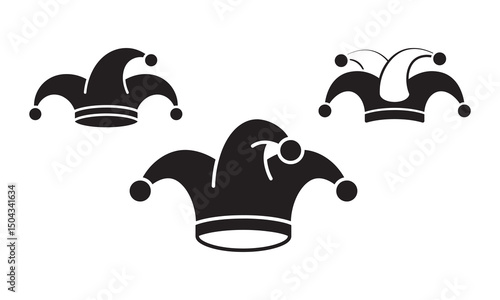 Jester hat icon set joker clown hat vector symbol comedian cap icon