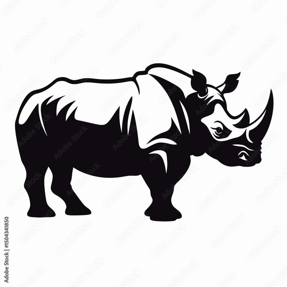Obraz premium Rhinoceros illustration black and white rhino wildlife animal mammal nature safari african art design graphic silhouette