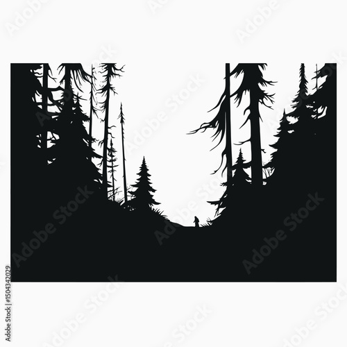 Forest silhouette trees dark nature landscape adventure hiking outdoor woods scenic travel black white