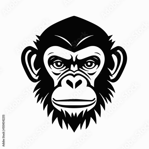 Monkey chimpanzee ape primate animal wildlife mammal face head black white vector illustration design silhouette