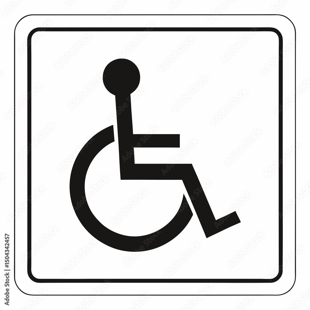 Black Wheelchair Silhouette in Square Border – Minimalist Road Sign Style on White Background Black Wheelchair Silhouette in Square Border – Minimalist Road Sign Style on White Background