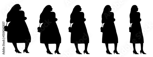 Conceptual fat overweight obese female vs slim fit healthy body after weight loss or diet on white background banner. A  fitness, nutrition or obesity, health shape illustration vector as silhouettes