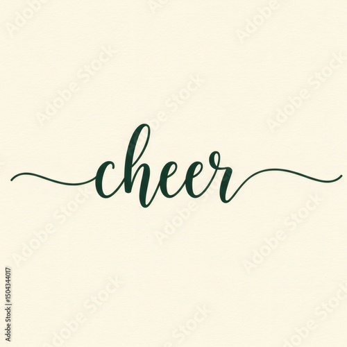 Minimalist Holiday Calligraphy ‘Cheer’ – Elegant Script in Dark Green on Cream Background Digital Art Creative Design